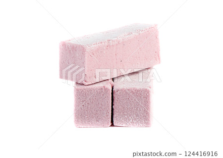 Three cranberry pastila bars on a white background. 124416916