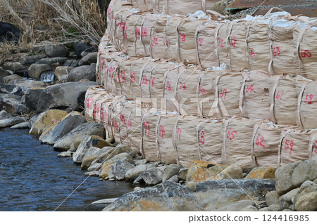 Disaster image (flood damage, heavy rain disaster, restoration, river construction, bank protection construction) Disaster image (flood damage, heavy rain disaster, restoration, river construction, bank protection construction) 124416985