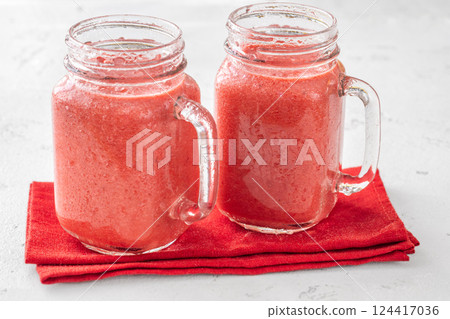 Fruit smoothie with cherry, banana and pineapple 124417036