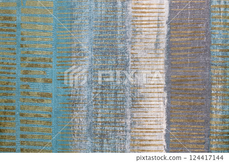 Vintage Grunge Fabric Texture with Blue, Gold, and Neutral Tones 124417144