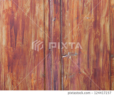 Texture of wooden brown board, surface is varnished 124417237