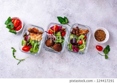 Meal prep concept. Healthy food in container. Meal prep concept. Healthy food in container. 124417291