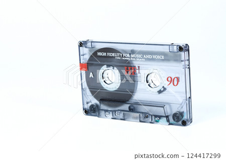 Vintage analog Cassette Tape Type I in retro collection, isolated on white background. Vintage analog Cassette Tape Type I in retro collection, isolated on white background. 124417299