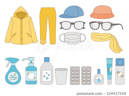 Set of illustrations of goods for preventing hay fever_with main lines 124417358