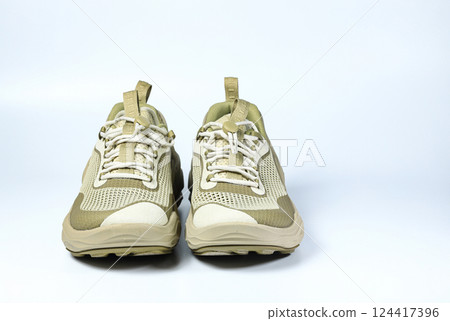 Toe side of Casual hiking shoes, trekking shoe isolate on white background. Toe side of Casual hiking shoes, trekking shoe isolate on white background. 124417396