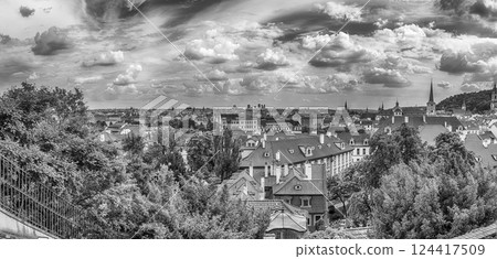 Panoramic view of Prague's rooftops, Czech Republic 124417509