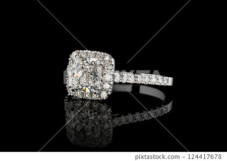 white metal ring, silver, gold with stone diamonds on black background 124417678