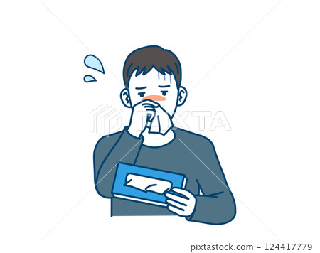 一名年輕男子流鼻涕的插圖 124417779