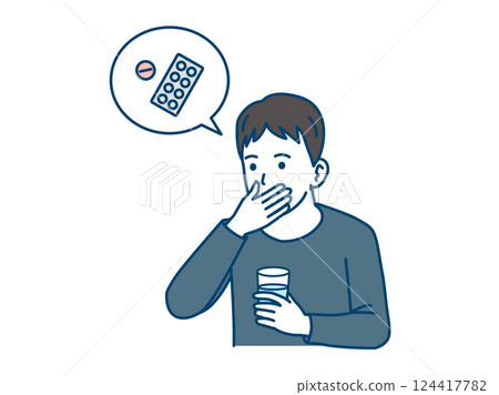 Illustration of a young man taking medicine 124417782
