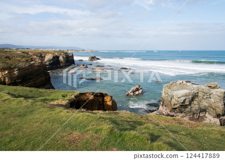 Aerial view of Galicia coast, sunny day. Spain Aerial view of Galicia coast, sunny day. Spain 124417889