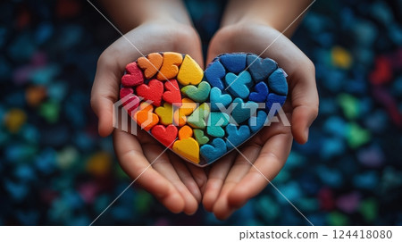 Hands Holding Autism Puzzle Heart  124418080