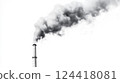 Single industrial chimney emitting thick smoke on a white background, concept of air pollution and environmental crisis 124418081