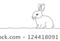 Continuous one-line drawing of a bunny on a white background  124418091