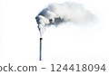 Industrial chimney emitting thick smoke on a white background, concept of air pollution and ecological disaster 124418094