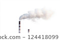 Industrial chimneys releasing heavy smoke into the sky, contributing to air pollution 124418099