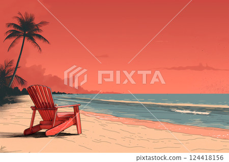 A chair on a tropical beach - A relaxing and tranquil vacation scene 124418156
