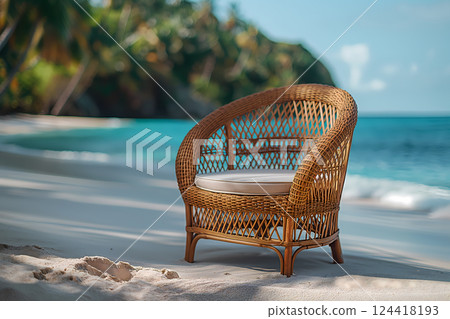 A chair on a tropical beach - A relaxing and tranquil vacation scene 124418193