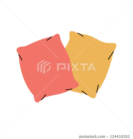 Two comfortable fluffy pillows. Plump pillows for sleeping. Vector illustration. Two comfortable fluffy pillows. Plump pillows for sleeping. Vector illustration. 124418302