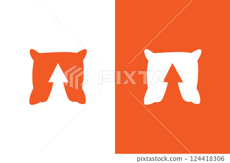 Premium pillow and arrow logo combination. Warm cozy pillow logotype design template. Premium pillow and arrow logo combination. Warm cozy pillow logotype design template. 124418306