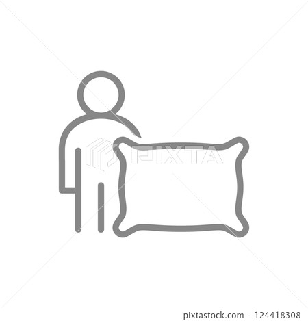 Human with pillow line icon. Orthopedic pillow symbol. Vector illustration. 124418308
