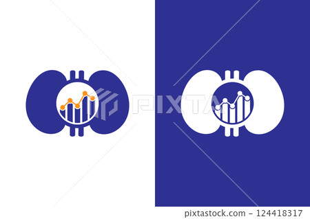 Human kidneys and graph logo combination. Unique internal organ logotype design template. 124418317