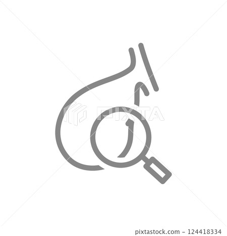 Gallbladder with magnifying glass line icon. Organ research, disease prevention symbol. Vector illustration Gallbladder with magnifying glass line icon. Organ research, disease prevention symbol. Vector illustration 124418334