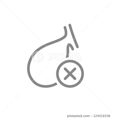 Gallbladder with crosscheck mark line icon. Diseased internal organ symbol. Vector illustration Gallbladder with crosscheck mark line icon. Diseased internal organ symbol. Vector illustration 124418336