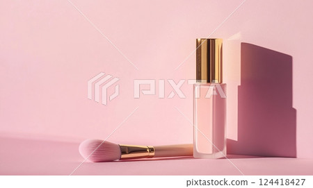 Pink cosmetics on pastel bg 124418427
