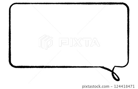 簡單的手繪線條風格的對話框，矩形，扭曲的尾巴，右側，單調 124418471