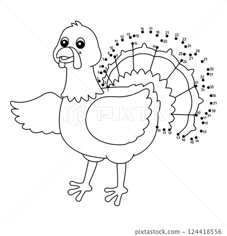 Dot to Dot Turkey Animal Isolated Coloring Page  124418556