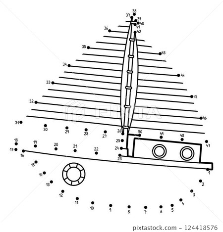Dot to Dot Sailboat Vehicle Isolated Coloring Page 124418576