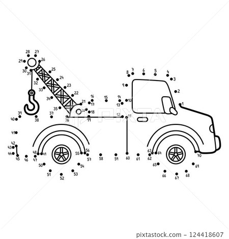 Dot to Dot Tow Truck Vehicle Isolated Coloring  124418607