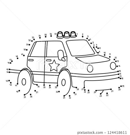 Dot to Dot Police Car Vehicle Isolated Coloring  124418611