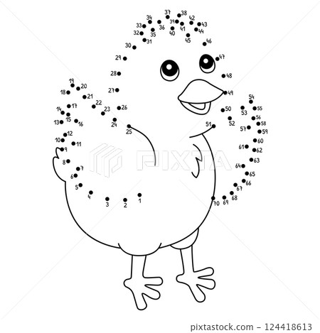 Dot to Dot Chick Animal Isolated Coloring Page  124418613