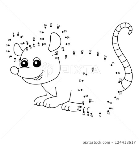 Dot to Dot Mouse Animal Isolated Coloring Page  124418617