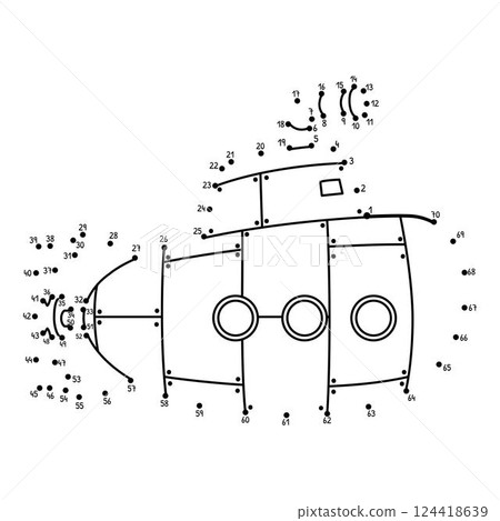 Dot to Dot Submarine Vehicle Isolated Coloring  124418639