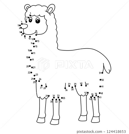 Dot to Dot Llama Animal Isolated Coloring Page Dot to Dot Llama Animal Isolated Coloring Page 124418653