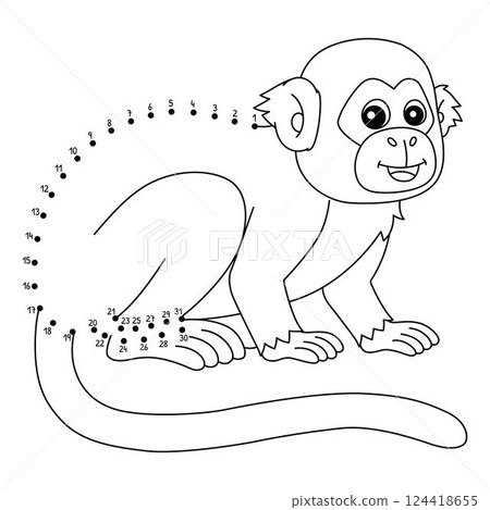 Dot to Dot Squirrel Monkey Animal Isolated  124418655