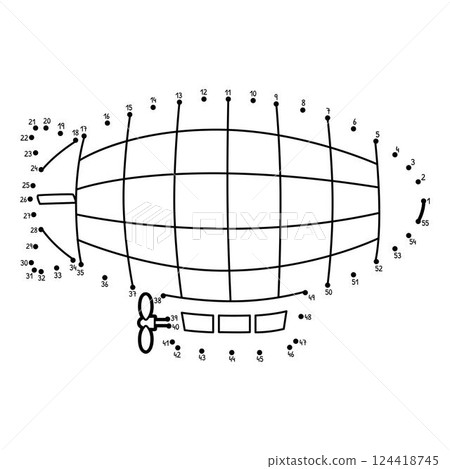 Dot to Dot Zeppelin Vehicle Isolated Coloring  124418745
