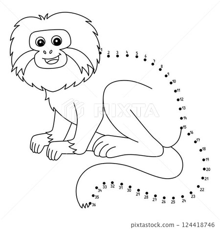 Dot to Dot Tamarin Animal Isolated Coloring Page  124418746