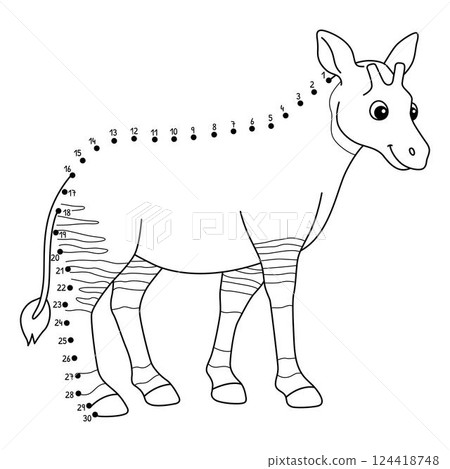 Dot to Dot Okapi Animal Isolated Coloring Page  124418748