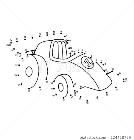 Dot to Dot Racecar Vehicle Isolated Coloring Page  124418759