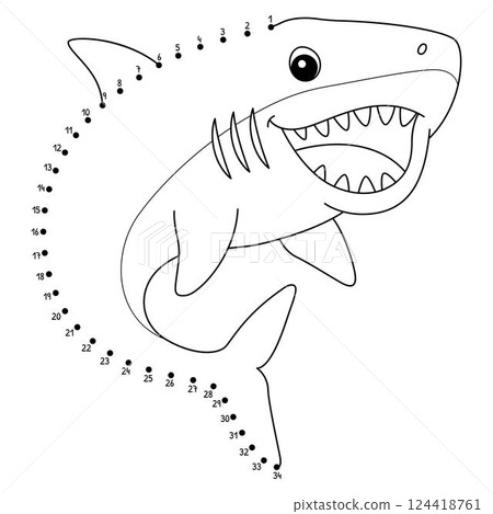 Dot to Dot Megalodon Animal Isolated Coloring Page 124418761