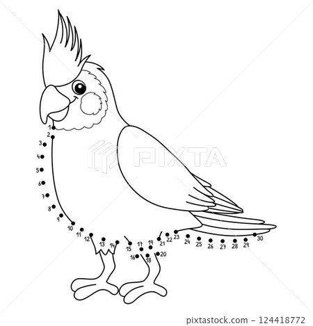 Dot to Dot Cockatiel Animal Isolated Coloring Page 124418772