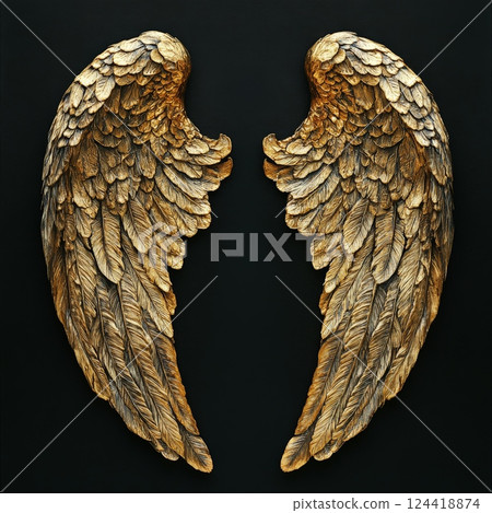 Angelic Wings Illustration in Golden and Silver Tones 124418874