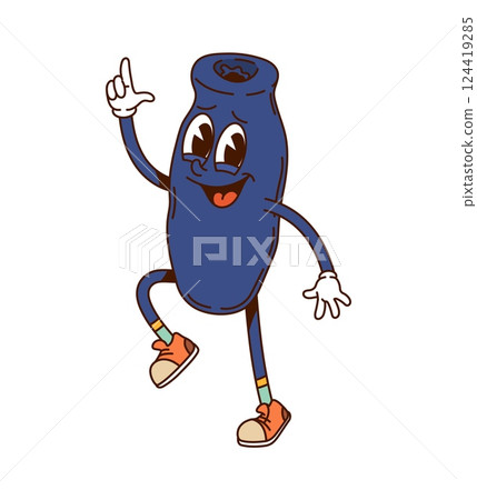 Groovy hippie honeyberry berry character. Isolated Cartoon vector happy honeysuckle fruit retro funky personage with friendly smile, enjoying summer season and juicy adventures, exuding sweet y2k vibe 124419285