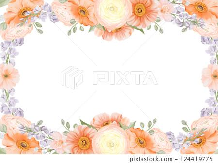 Spring Flowers horizontal square Frame, Border from Ranunculus and Iceland Poppies Flowers, Freesia, Peach or Cherry and Snow Willow Branches. Watercolor hand painted card template. For cards, save Spring Flowers horizontal square Frame, Border from Ranunculus and Iceland Poppies Flowers, Freesia, Peach or Cherry and Snow Willow Branches. Watercolor hand painted card template. For cards, save 124419775