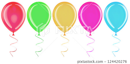 Set of Colored Party Balloons, 3D rendering 124420276