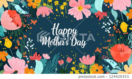 Heartwarming illustration of a mother's day greeting card with a happy message Heartwarming illustration of a mother's day greeting card with a happy message 124420353