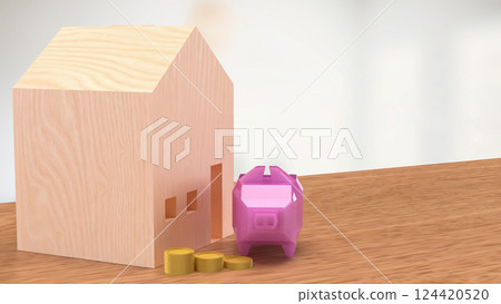The Piggy Bank and House for Saving or earn concept 3d Rendering. The Piggy Bank and House for Saving or earn concept 3d Rendering. 124420520